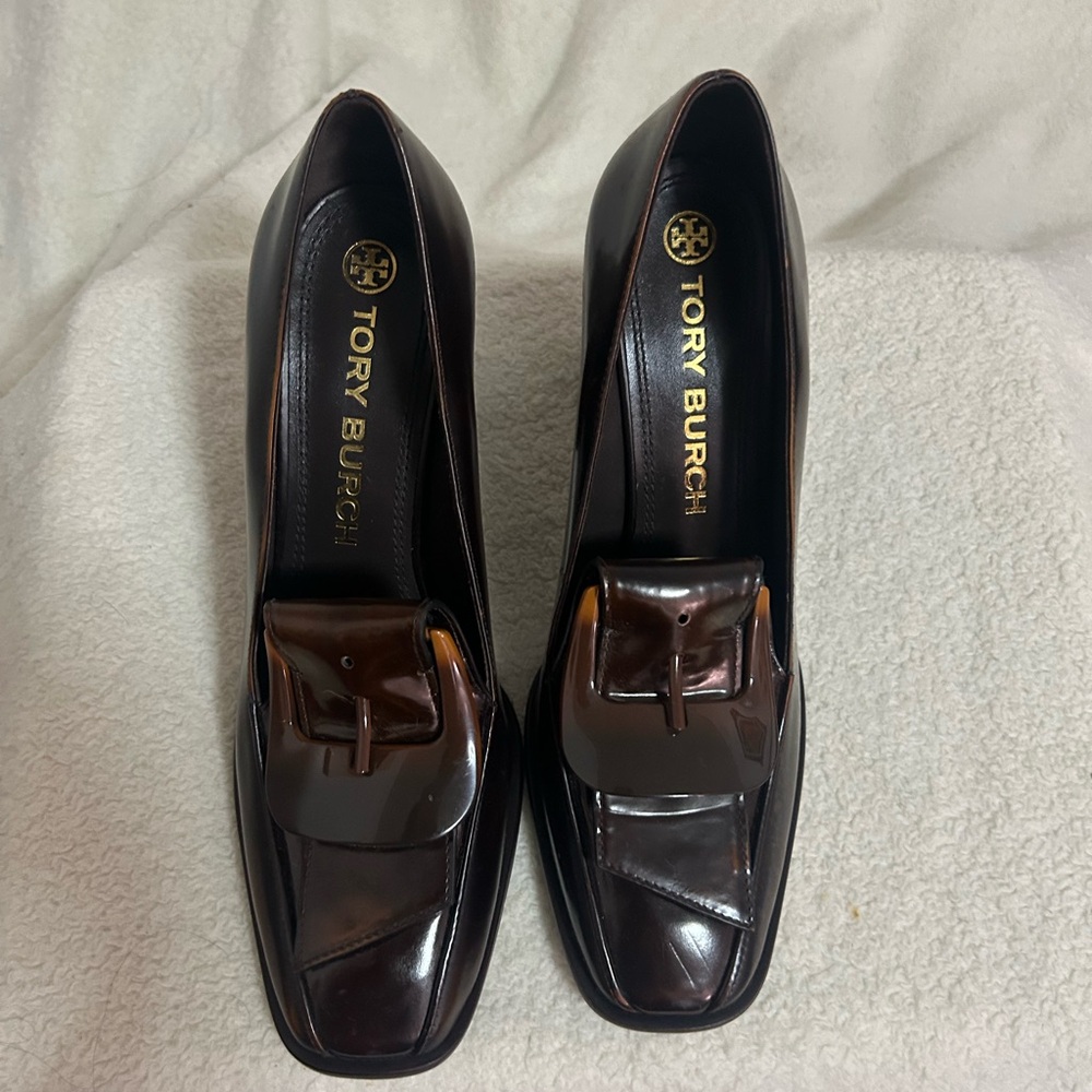 Tory Burch Brown Leather Block Heel Loafer - Size 9M (Sample, New)